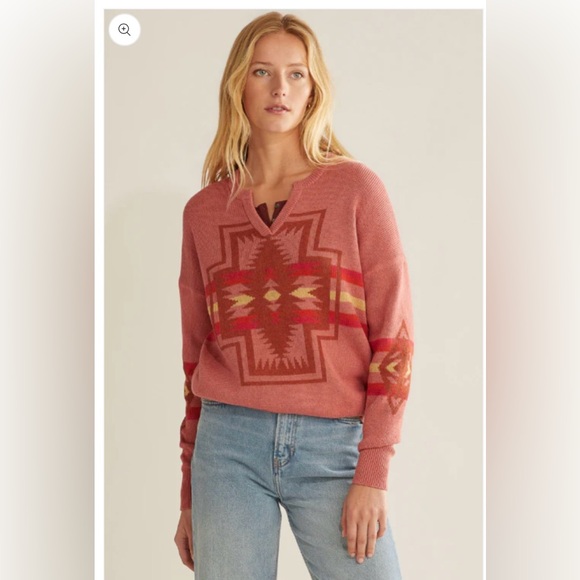 Pendleton Women's Harding Graphic Cotton Pullover Sweater Faded Rose Size M EUC - Picture 2 of 16